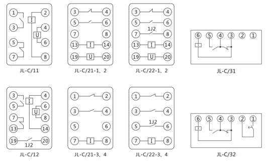 JL-C/21反時(shí)限電流繼電器內(nèi)部接線及外引接線圖（正視圖）