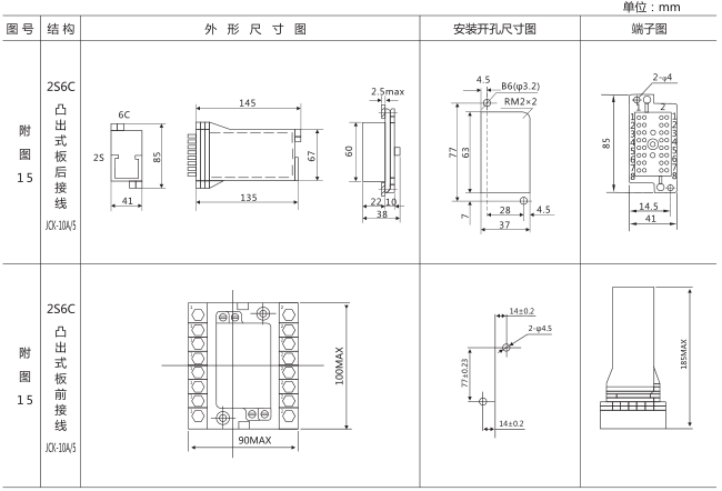 DZZ-16組合中間繼電器外形及安裝尺寸圖片