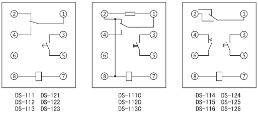 DS-125時(shí)間繼電器內(nèi)部接線及外引接線圖(背視圖)圖片