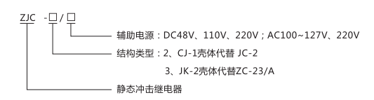 ZJC-2靜態(tài)沖擊繼電器型號命名及含義圖片