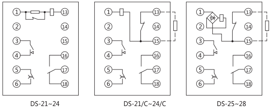 DS-25時間繼電器內(nèi)部接線及外引接線圖(正視圖)