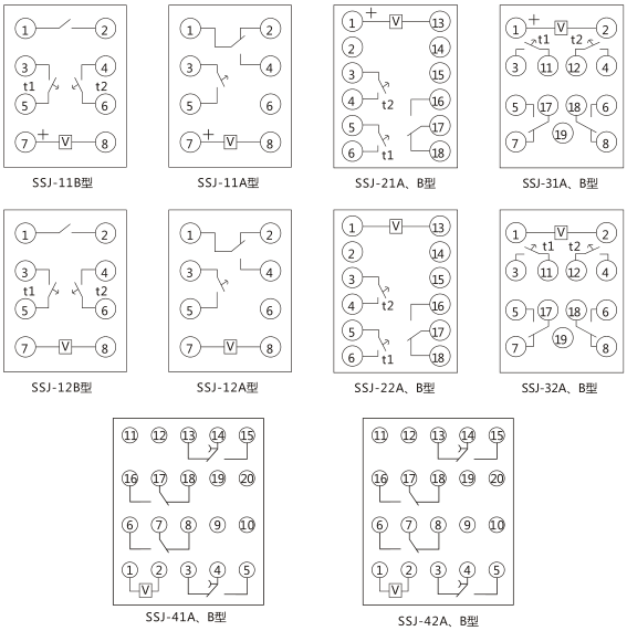 SSJ-41B靜態(tài)時(shí)間繼電器內(nèi)部接線及外引接線圖(正視圖)圖片