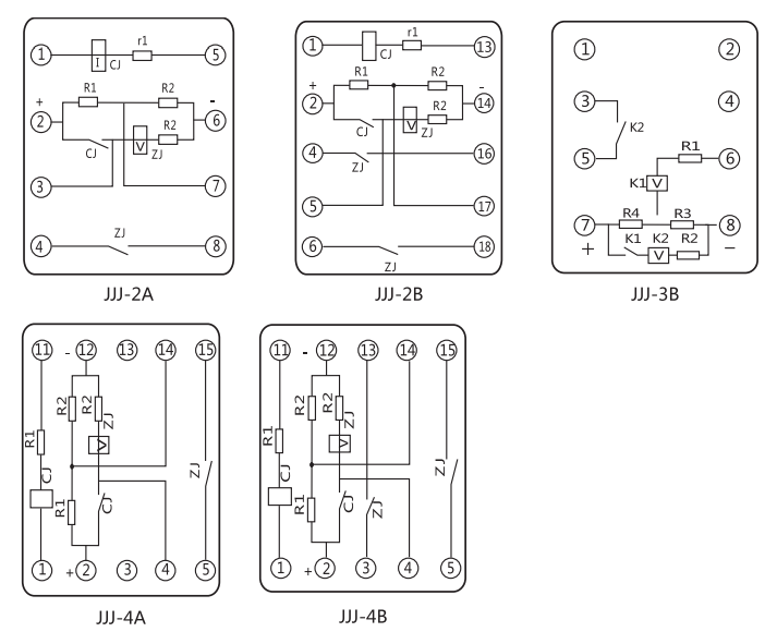 JJJ-4A直流絕緣監(jiān)視繼電器內(nèi)部端子外引接線圖