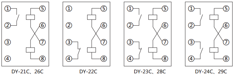 DY-22C、D電壓繼電器內部接線圖