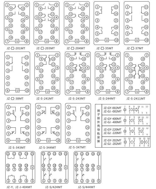 JZ-J-404MT跳位、合位、電源監(jiān)視中間繼電器內(nèi)部接線圖