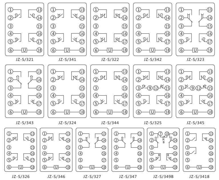 JZ-S/449靜態(tài)可調(diào)延時中間繼電器內(nèi)部接線圖及外引接線圖