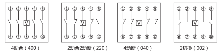 DZ-54中間繼電器內部接線圖及外引接線圖