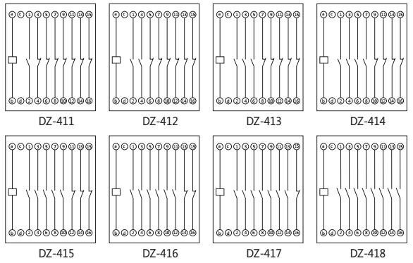 DZ-413中間繼電器內部接線圖以及外引接線圖